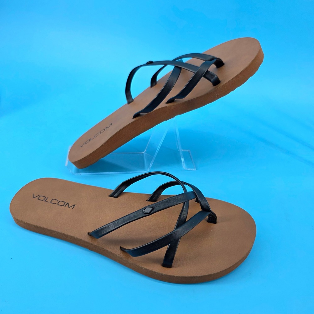 Volcom Womens Strappy Flip Flop Sandals Black Tan Size 7 All Man Made Material